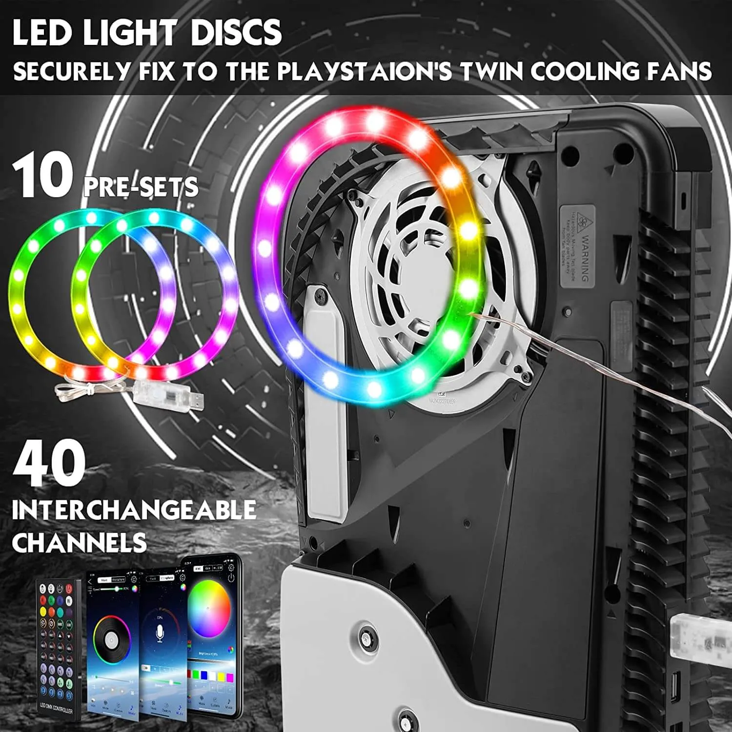 PS5 Console Plate with Vent and RGB LED Light Strip, SIKEMAY