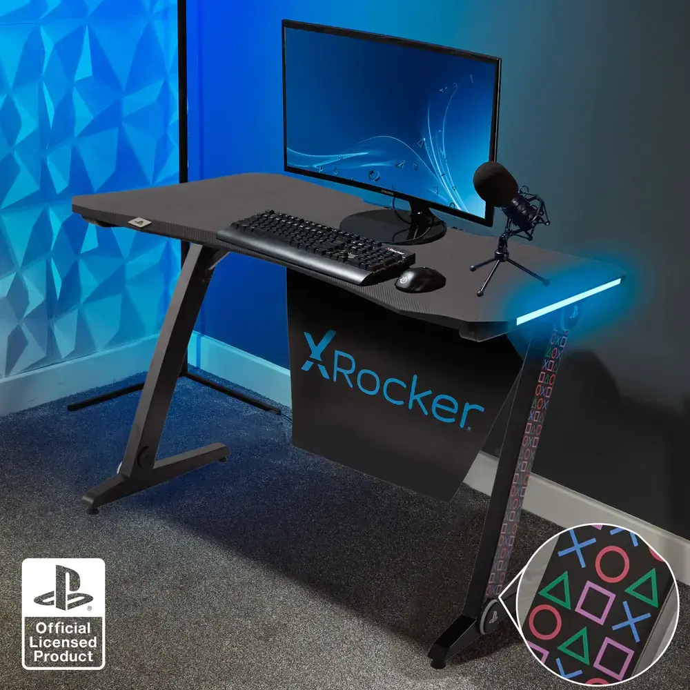 Xrocker Official PS Gaming Desk LED Lighted PC Office Workstation Borealis 