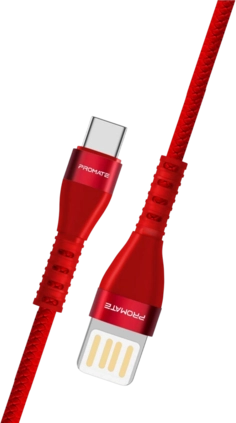 Promate Reversible Cable Zinc Alloy Anti-Break TPE with Braiding Effect - Red