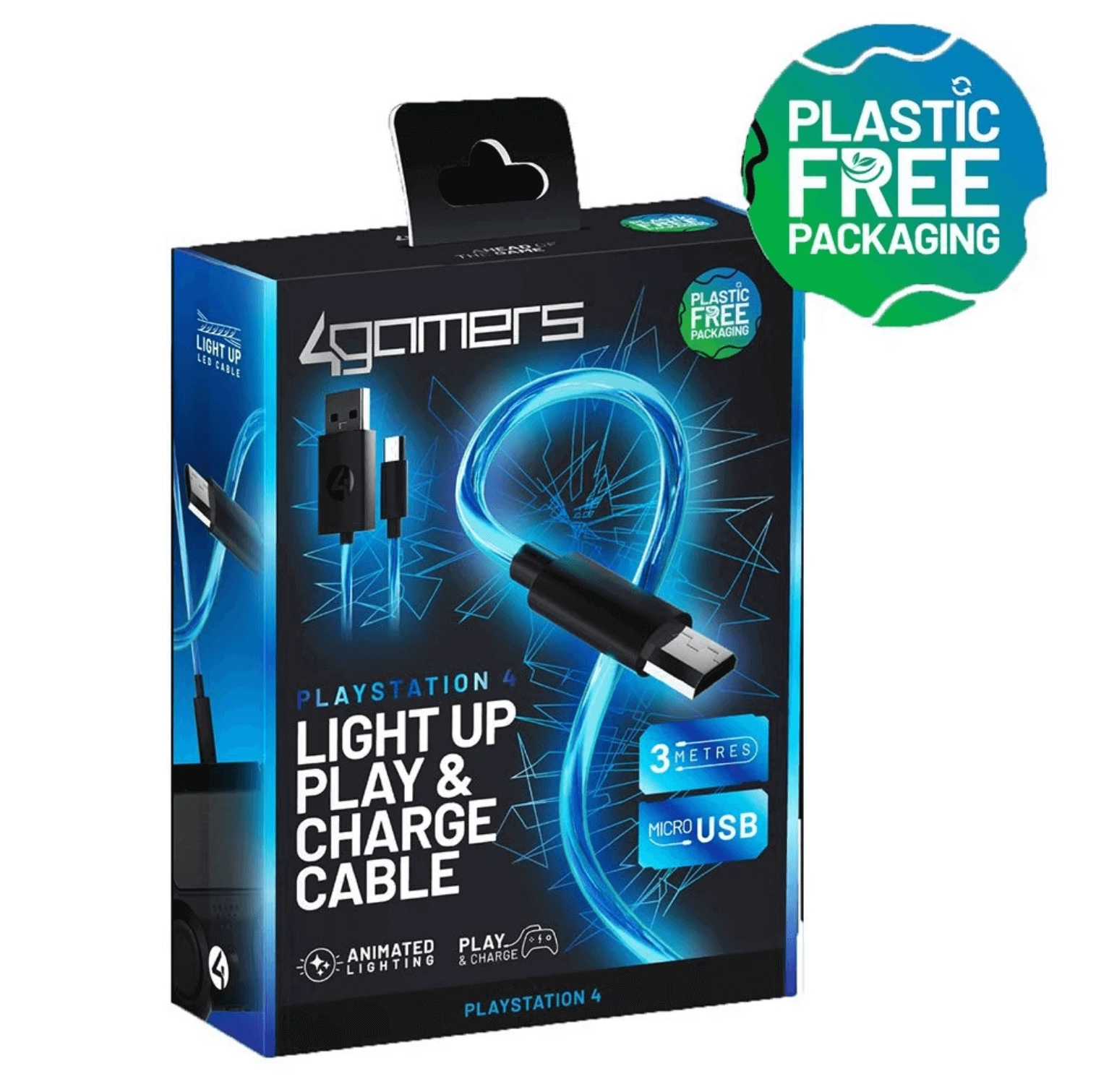 4Gamers Light Up Charging Cable 3m for PS4  for sale in Emirates from Games2all