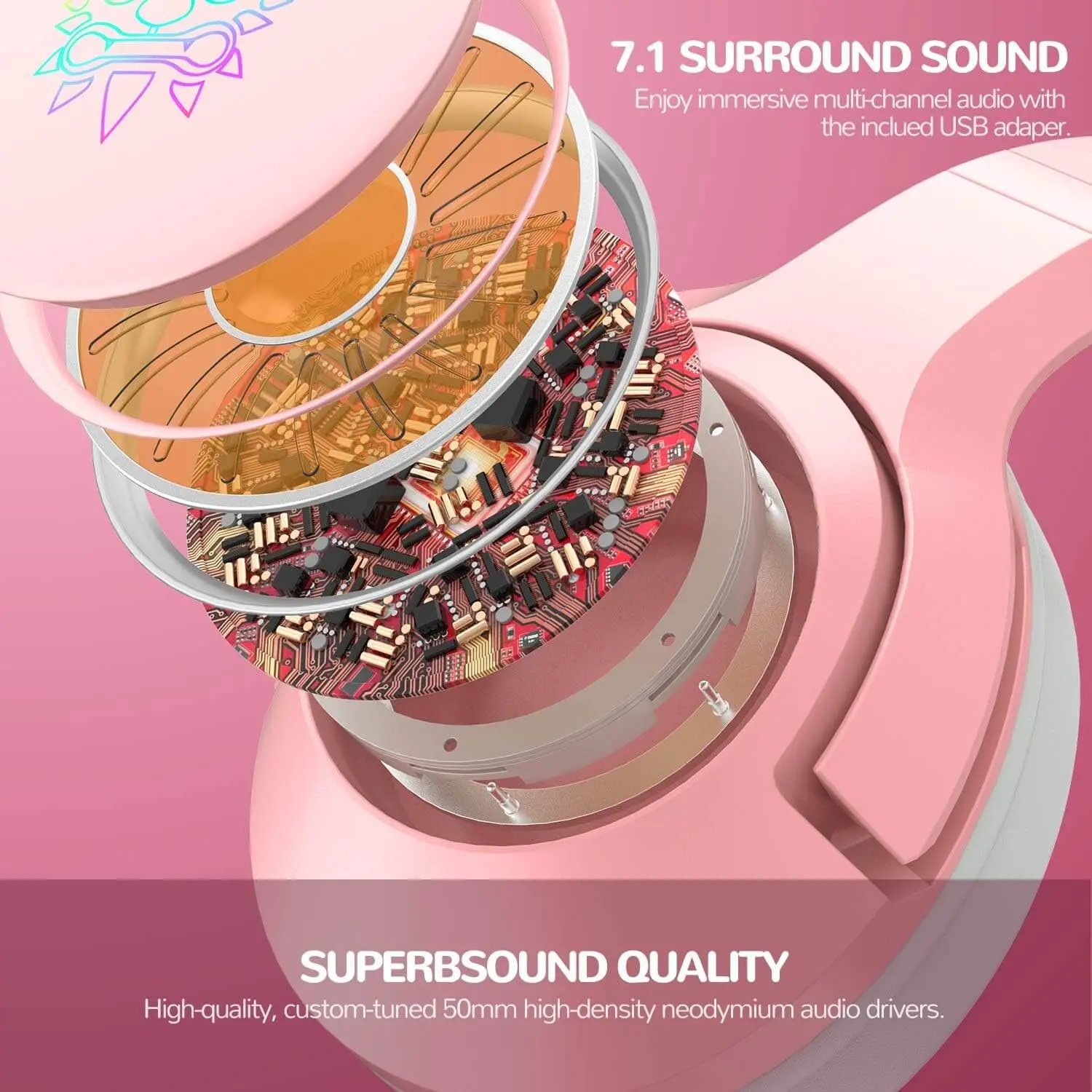 Onikuma K9 USB RGB Gaming Headset - Pink   for sale in Emirates from Games2all