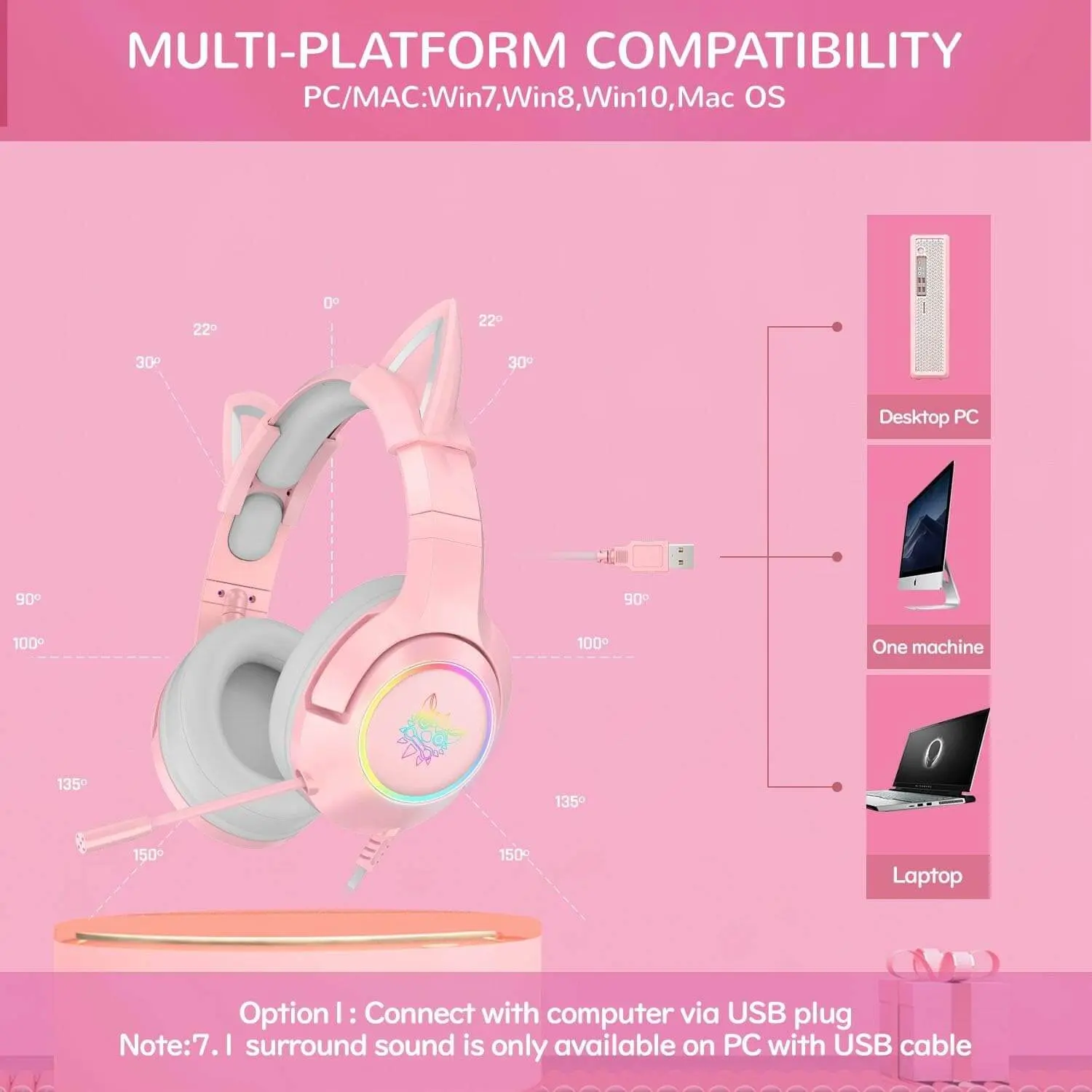 Onikuma K9 USB RGB Gaming Headset - Pink   for sale in Emirates from Games2all